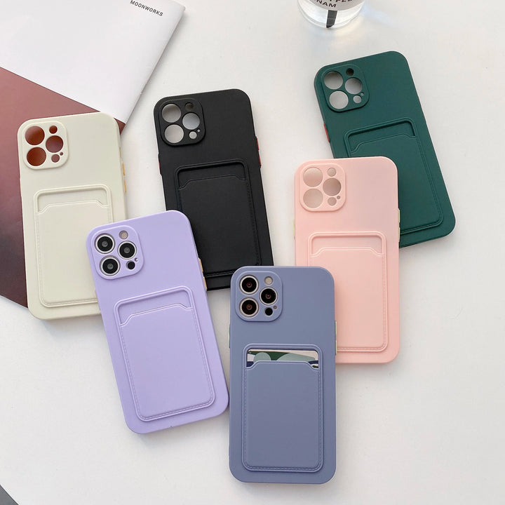 Silicone Wallet Card Holder Phone Case for iPhone 11 12 13 14 15 pro pro max Plus