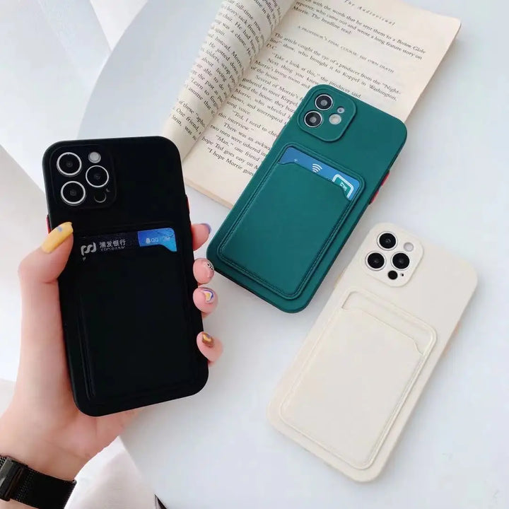 Silicone Wallet Card Holder Phone Case for iPhone 11 12 13 14 15 pro pro max Plus