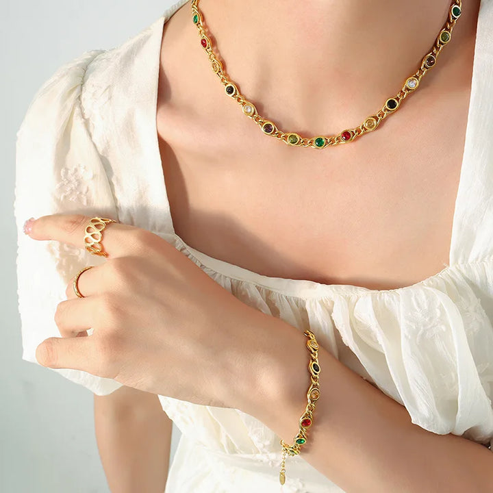 Colorful Zircon Necklace & Bracelet