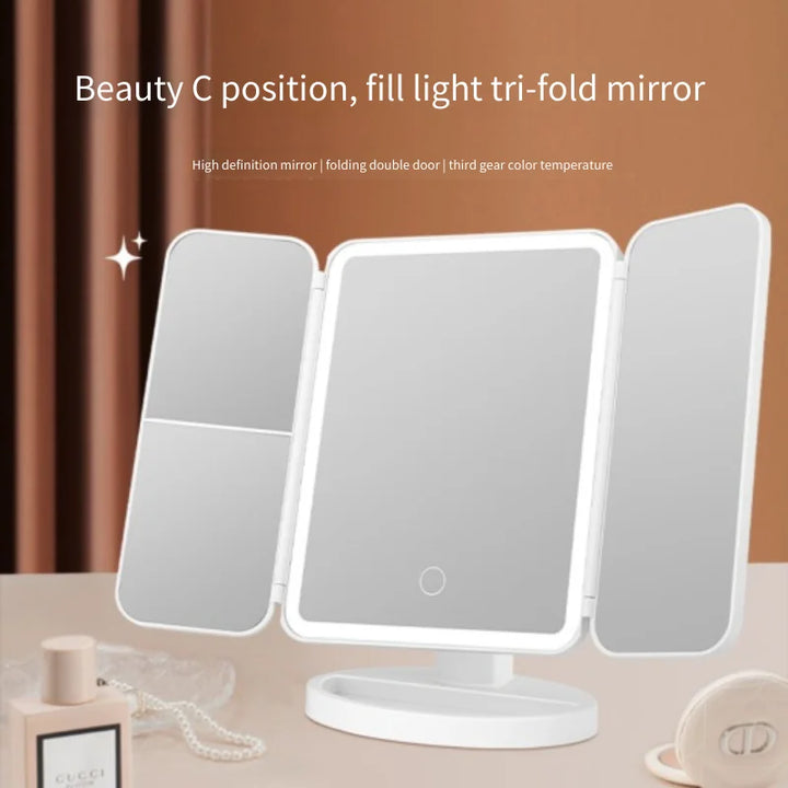 Trifold Makeup Mirror LED Lights