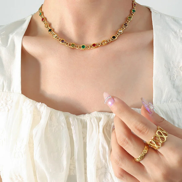 Colorful Zircon Necklace & Bracelet