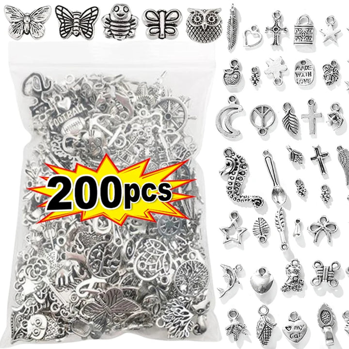 100/200pcs Tibetan Silver Mixed Pendant Charms