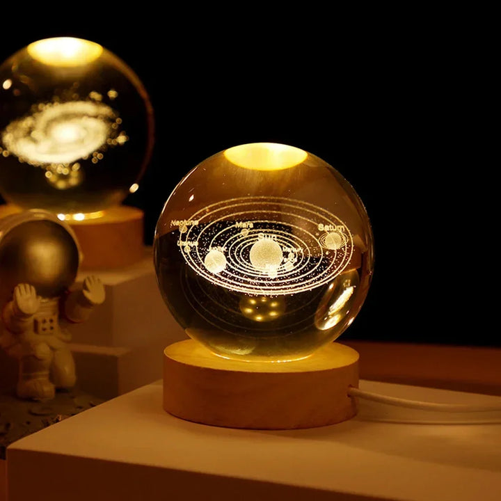 3D Crystal Ball Lamp with Galaxy and Planetary Projections