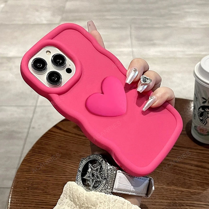 Cute 3D Love Heart Candy Wavy Silicone Case For Iphone