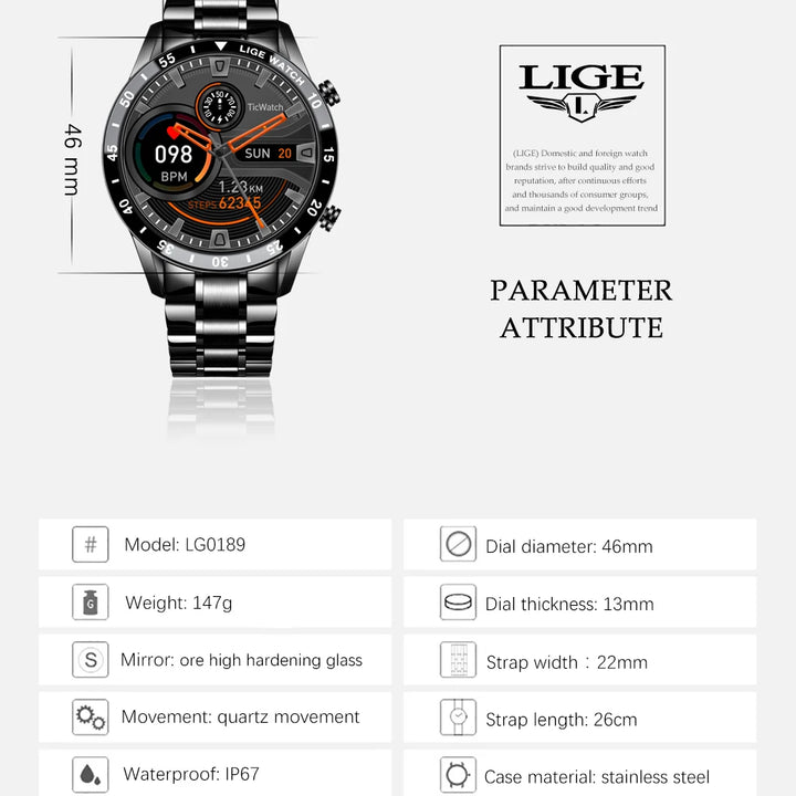 LIGE 2024 Smart Watch Men Full Circle Touch Screen