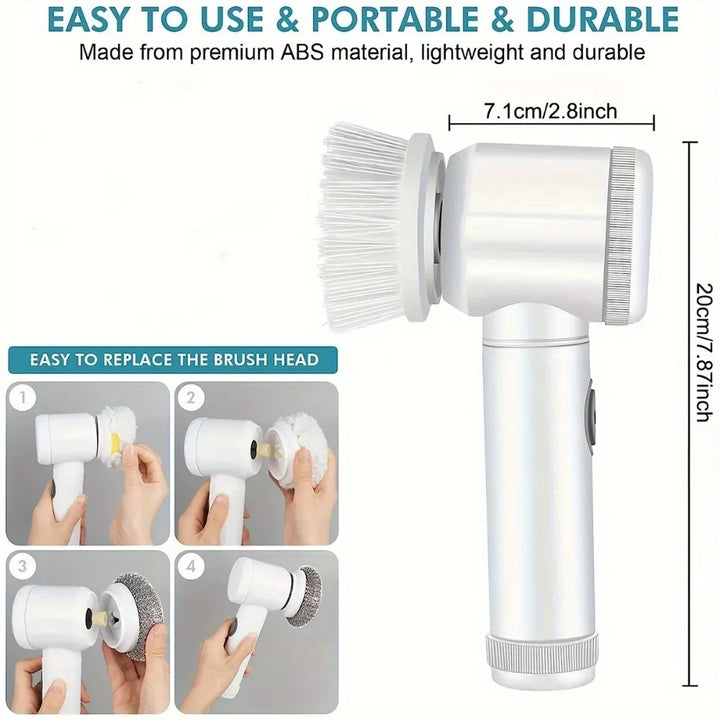 Electric Spin Cleaning Brush with 5 Replaceable Brush Heads