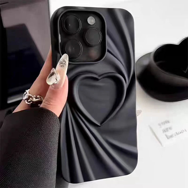 Fashion Fold Wrinkle 3D Love Heart Phone Case For iPhone