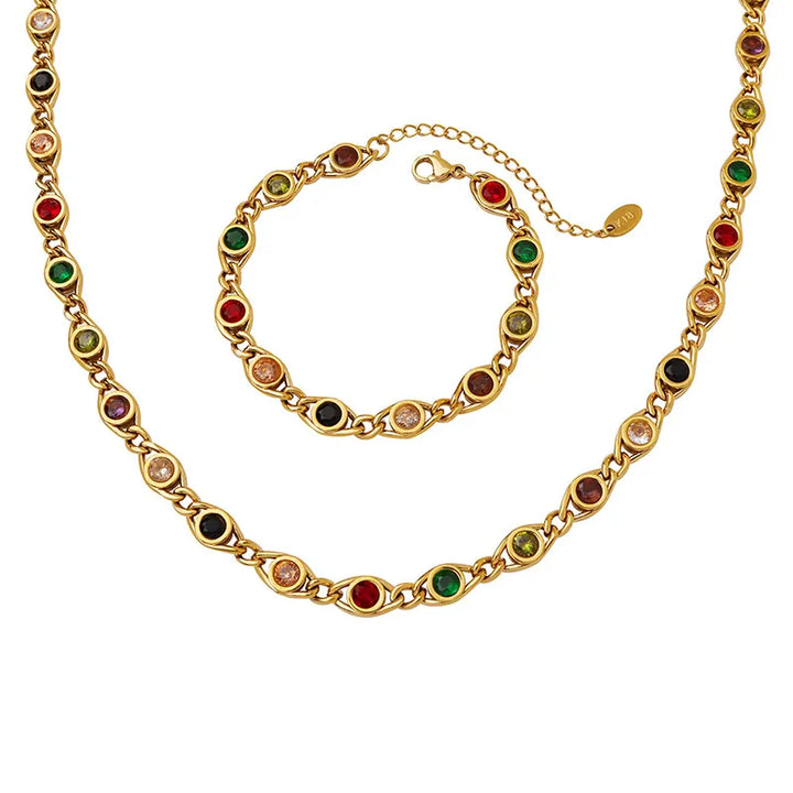 Colorful Zircon Necklace & Bracelet