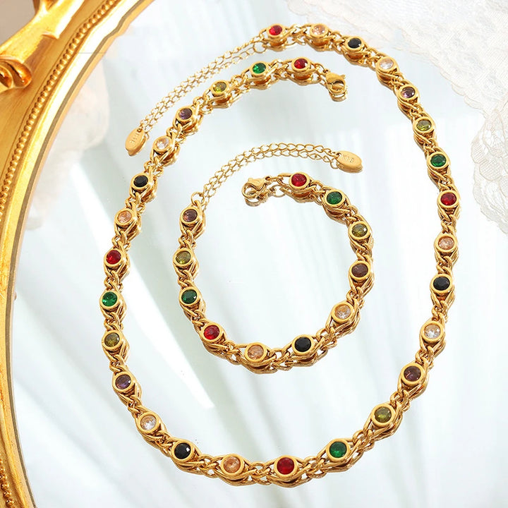 Colorful Zircon Necklace & Bracelet