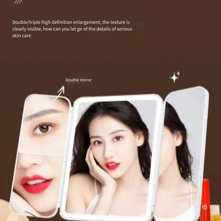 Trifold Makeup Mirror LED Lights