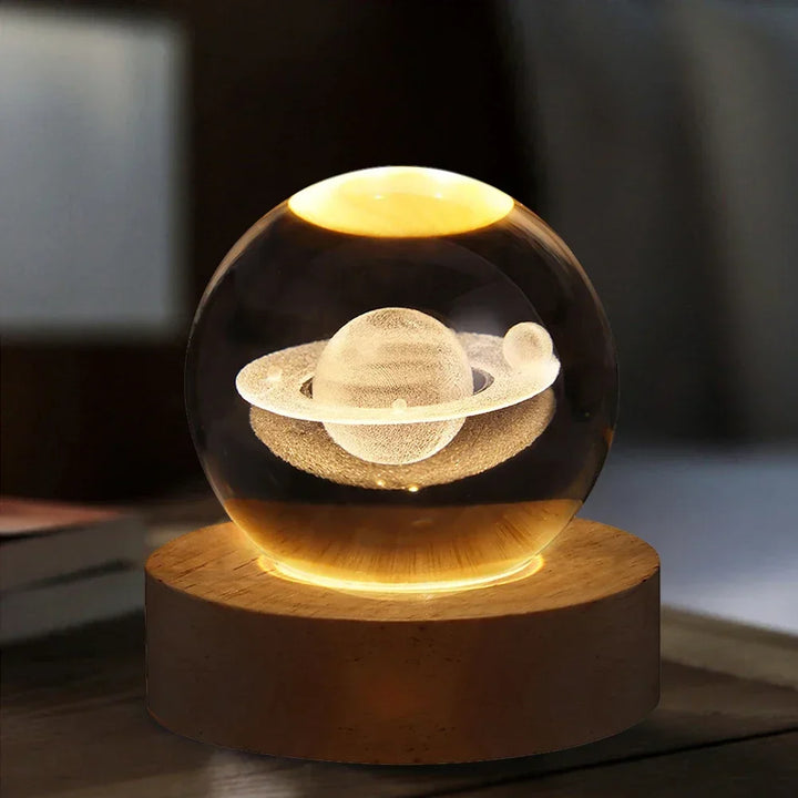 3D Crystal Ball Lamp with Galaxy and Planetary Projections