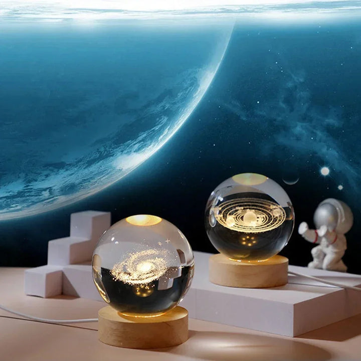 3D Crystal Ball Lamp with Galaxy and Planetary Projections