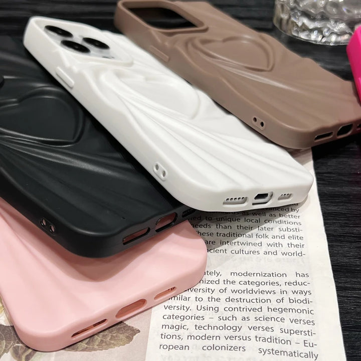 Fashion Fold Wrinkle 3D Love Heart Phone Case For iPhone