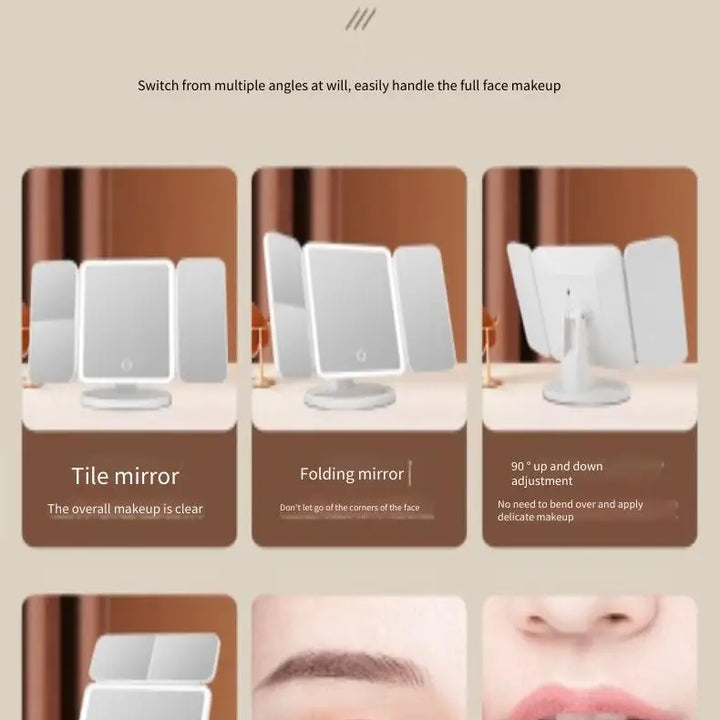 Trifold Makeup Mirror LED Lights