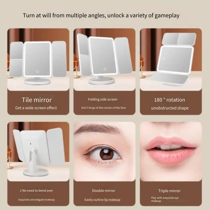 Trifold Makeup Mirror LED Lights