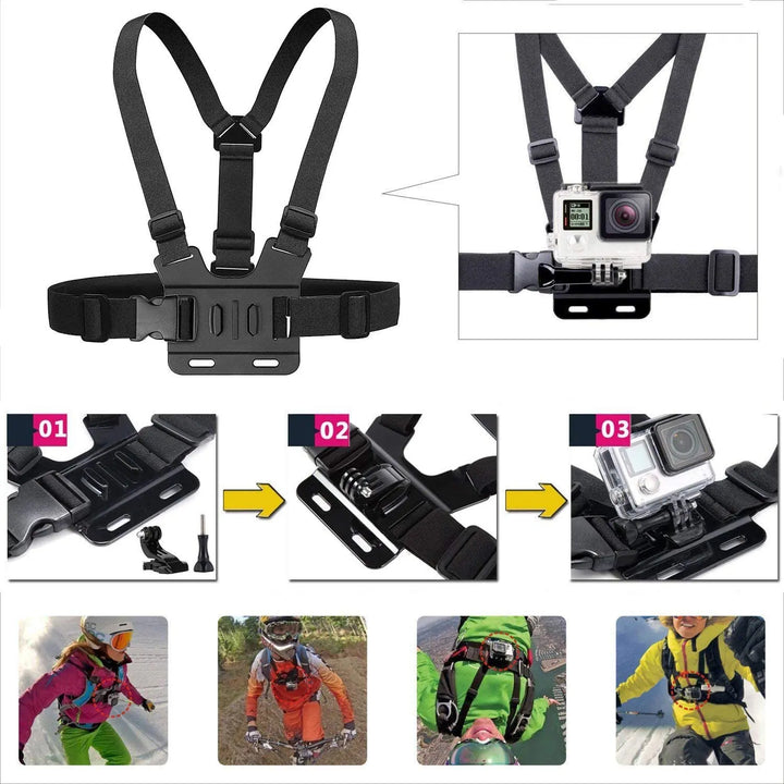 All-in-One 6pcs Action Camera Kit Head Strap Chest Strap