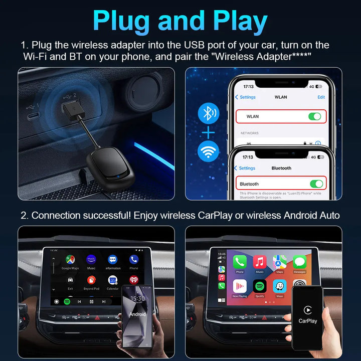 2 in 1 Wireless CarPlay  For Android & Apple